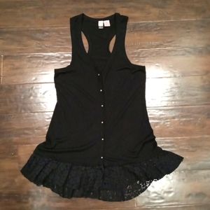 Love on a Hanger Black Button Down Lace Layered Racerback Tank  Size Small